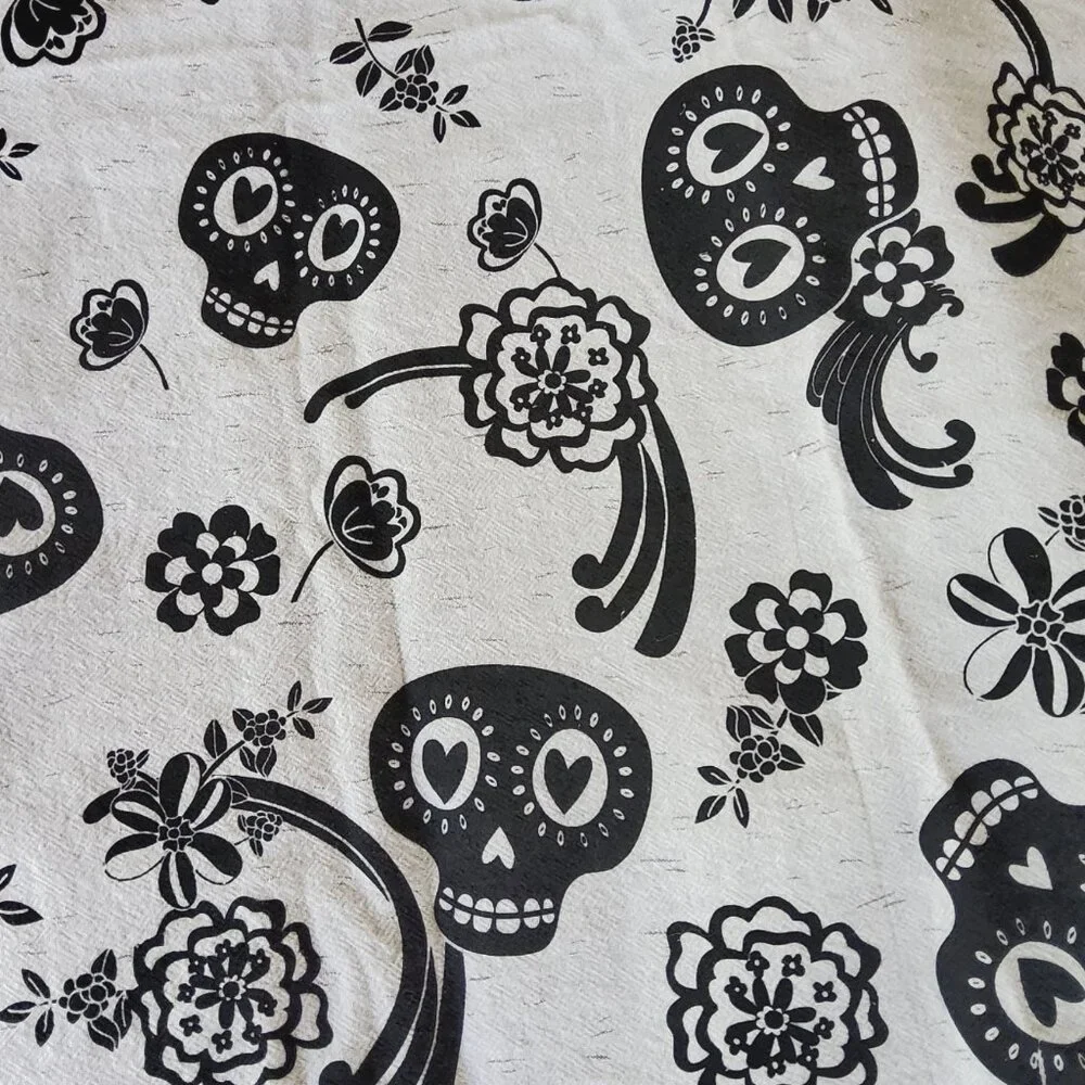 Boho Sugar Skull Tea Towel Set, Black & White Cotton Kitchen Hand Towel Home Dec